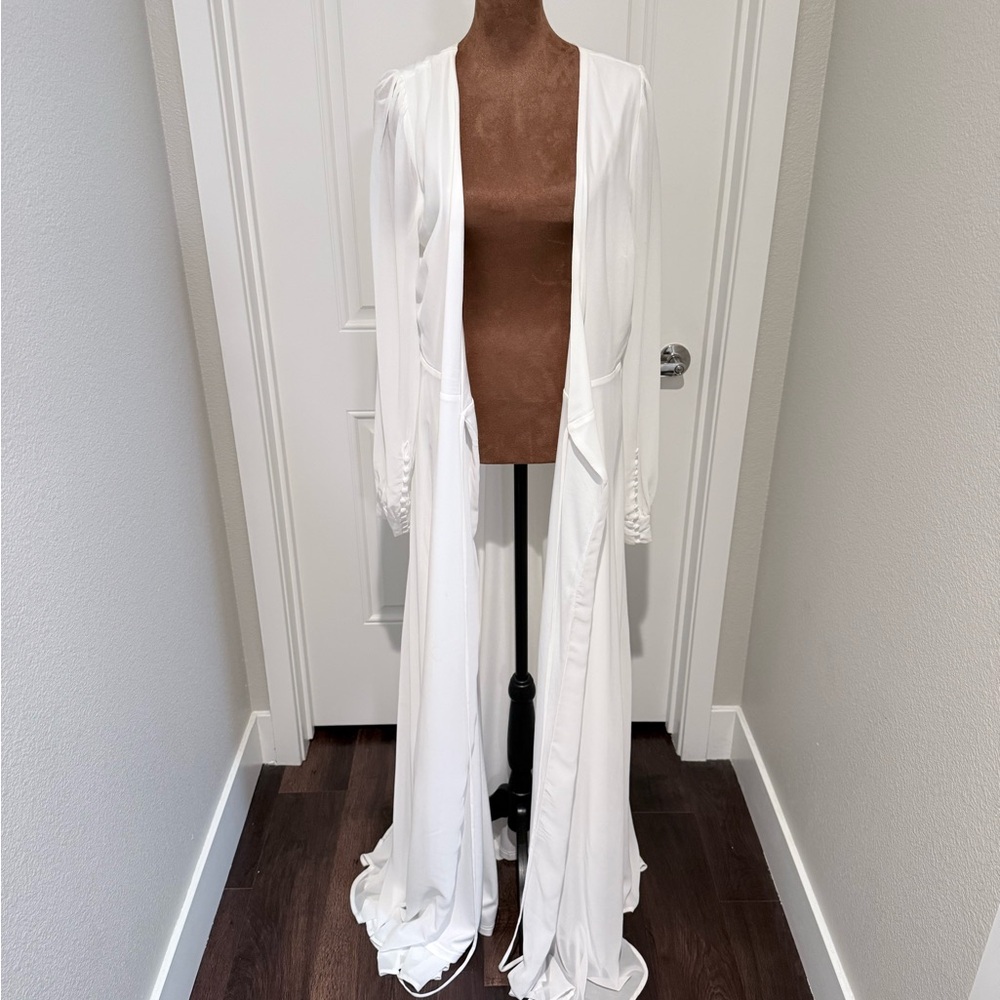 Lulus White Long Sleeve Wrap Maxi Dress – Bridal Wedding Elopement Gown Size L - Picture 7 of 14